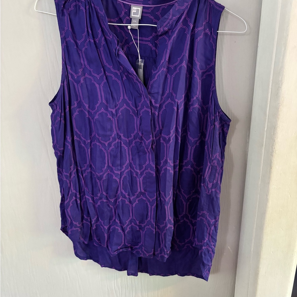 Purple Sleeveless Blouse with Mandarin Collar